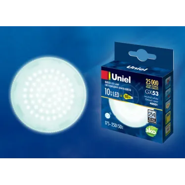 Лампа светодиодная LED-GX53-10W/NW/GX53/FR PLZ01WH матовая. (4000K).