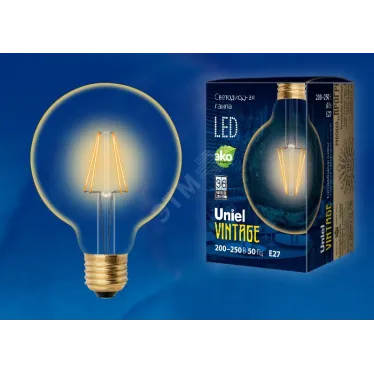 Лампа светодиодная декоративная LED 6вт 220-250В шар G95 510Лм Е27 2250К золотая колба Vintage
