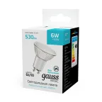 Лампа светодиодная LED 6 Вт 530 лм 4000К софит MR16 нейтральный GU10 AC 220В Basic Gauss