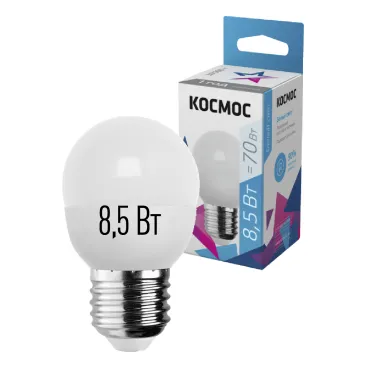 Лампа светодиодная LED 8.5Вт Шар 220В Е27 D45х82 4500К белый 720 лм