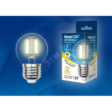 Лампа светодиодная LED 5вт 200-250В шар диммируемый 450Лм Е27 3000К Air филамент