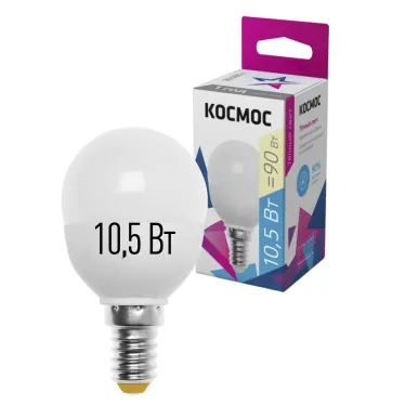 Лампа светодиодная LED 10.5Вт Шар 220В Е14 D45х82 3000К теплый 840 лм