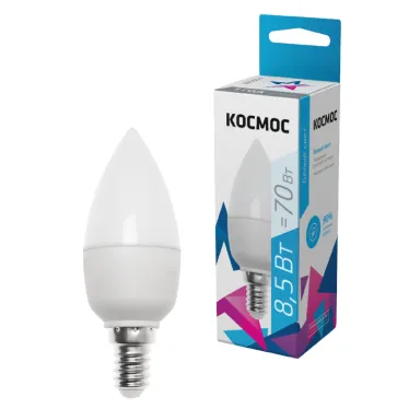 Лампа светодиодная LED 8.5Вт Свеча 220В Е14 D37х100 4500К белый 720 лм
