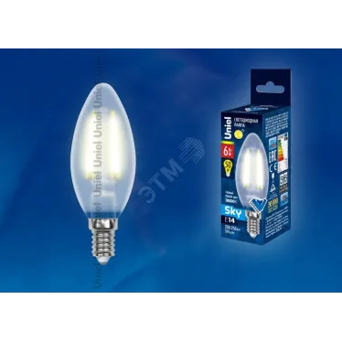 Лампа светодиодная LED 6вт 200-250В свеча матовое 500Лм Е14 3000К Sky филамент