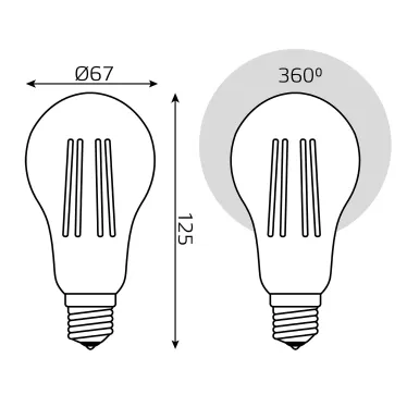 Лампа светодиодная филаментная LED 27 Вт 2800 лм 2700К А70 груша теплый E27 AC 220В прозрачная колба Basic Gauss