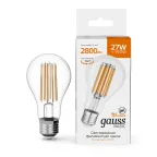 Лампа светодиодная филаментная LED 27 Вт 2800 лм 2700К А70 груша теплый E27 AC 220В прозрачная колба Basic Gauss