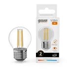 Лампа светодиодная филаментная LED 8 Вт 510 лм 2700К шар P45 теплый E27 AC 220В прозрачная колба Elementary Gauss