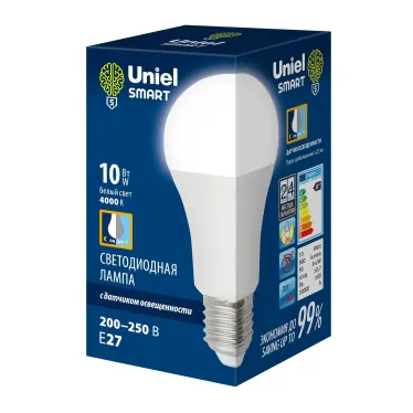 Лампа светодиодная с датчиком освещенности LED-A60-10W/4000K/E27/PS PLS10WH ФормаA матовая Белый свет (4000K)