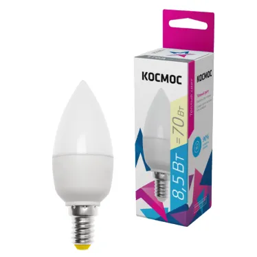 Лампа светодиодная LED 8.5Вт Свеча 220В Е14 D37х100 3000К теплый 720 лм