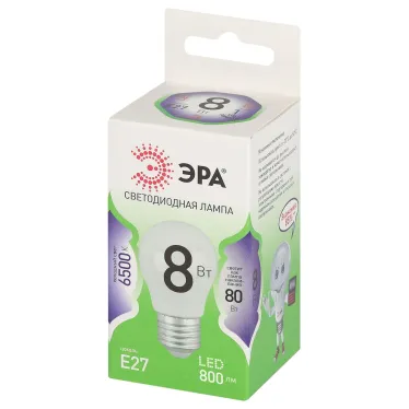 Лампа светодиодная LED 8Вт 800Лм 6500К шар холодный свет P45-8W-865-E27 GREEN LINE