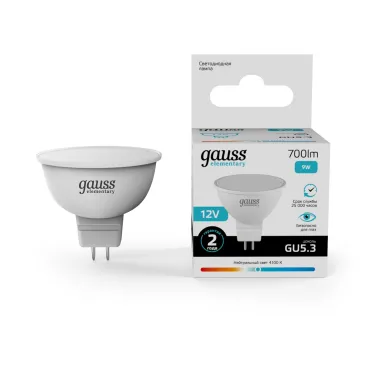 Лампа светодиодная LED 9 Вт 700 лм 4100К софит MR16 нейтральный GU5.3 AC/DC 12В низковольтная Elementary Gauss