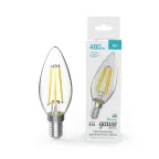 Лампа светодиодная филаментная LED 4 Вт 480 лм 4000К свеча нейтральный E14 AC 220В прозрачная колба Basic Gauss