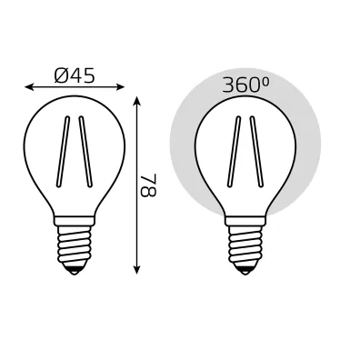 Лампа светодиодная филаментная LED 12 Вт 750 лм 4100К шар P45 нейтральный E14 AC 220В прозрачная колба Elementary Gauss