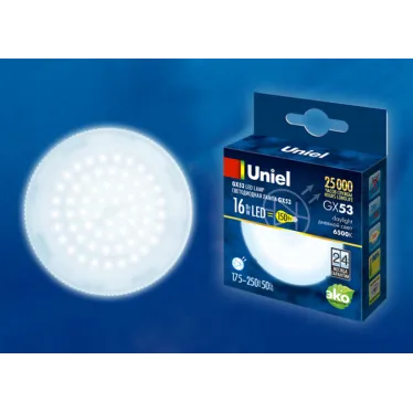 Лампа светодиодная матовая LED-GX53-16W-6500K-GX53-FR PLZ01WH Дневной свет 6500K Картон ТМ Uniel
