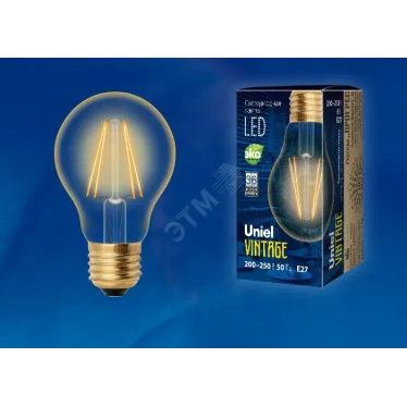 Лампа светодиодная декоративная LED 6вт 220-250В форма А 540Лм Е27 2250К золотая колба Vintage
