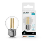 Лампа светодиодная филаментная LED 12 Вт 750 лм 4100К шар P45 нейтральный E27 AC 220В прозрачная колба Elementary Gauss