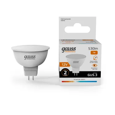 Лампа светодиодная LED 7 Вт 530 лм 3000К софит MR16 теплый GU5.3 AC/DC 12В низковольтная Elementary Gauss