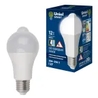 Лампа светодиодная с датчиком освещенности и датчиком движения LED-A60-12W/4000K/E27/PS+MS PLS10WH Форма A матовая (4000K) Картон