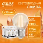 Лампа светодиодная филаментная LED 12 Вт 730 лм 2700К шар P45 теплый E27 AC 220В прозрачная колба Elementary Gauss