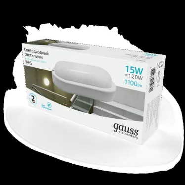 Светильник светодиодный пылевлагозащищенный для ЖКХ Elementary овал 15W 1100lm 4000K 160-260V IP65 200*98*46мм белый LED 1/40 | 161411215 | Gauss