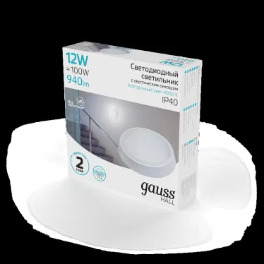 Светильник светодиодный пылевлагозащищенный для ЖКХ HALL круг 12W 940lm 4000K 200-240V IP40 D130*33мм белый с акус сенс | 193411212-OAS | Gauss