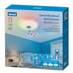 Cветильник светодиодный накладной ULI-D291 72W/SW+RGB/50 MERCURY Диммируемый Пульт ДУ (в/к) Встроенная Bluetooth колонка Теплый свет (3000К) /(4000К)/ Дневной свет(6500К)/ RGB 5700 Лм