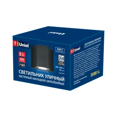 Светильник светодиодный уличный. Архитектурный накладной. ULU-S24A-5W/4000K IP65 BLACK (4000K). Корпус черный.