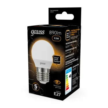 Лампа светодиодная LED 9.5 Вт 890 лм 3000К шар P45 теплый E27 AC 220В Black Gauss