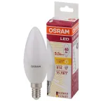Лампа светодиодная LED 5.7Вт E14 LS CLB40 теплый, матовая свеча Osram