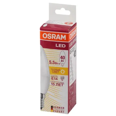 Лампа светодиодная LED 5.7Вт E14 LS CLB40 теплый, матовая свеча Osram