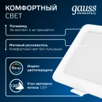 Светильник светодиодный ДВО 5.5 Вт 460 лм 4000К AC 220В IP20 квадрат 95х95х26мм монт разм 75х75мм Пластик Elementary Gauss