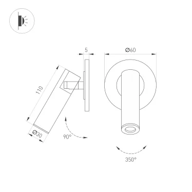Светильник светодиодный SP-READER-NB-R60-3W Warm2700 (NI, 20 deg, 230V) (ARL, IP20 металл, 3 года)