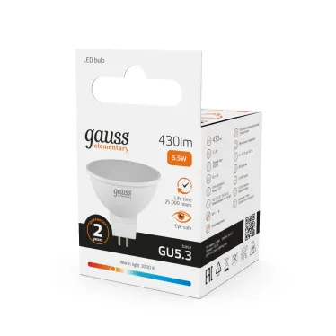 Лампа светодиодная LED 5.5 Вт 430 лм 3000К софит MR16 теплый GU5.3 AC 220В Elementary Gauss