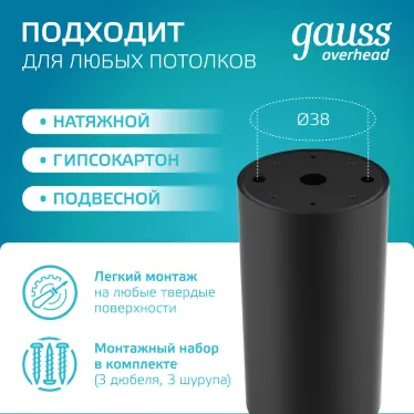 Светильник накладной ДБО под лампу 1хGU5.3 AC 220В Черный IP20 100х56х100мм Алюминий Basic Gauss