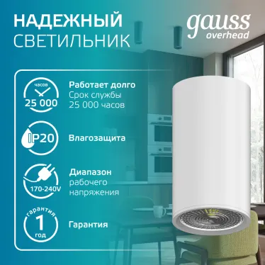 Светильник накладной ДБО под лампу 1хGU5.3 AC 220В Белый IP20 100х56х100мм Алюминий Basic Gauss