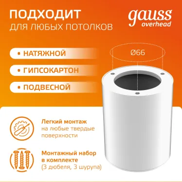 Светильник светодиодный ДБО 12 Вт 900 лм 3000К AC 220В Белый IP20 D79х100мм Алюминий Overhead Gauss