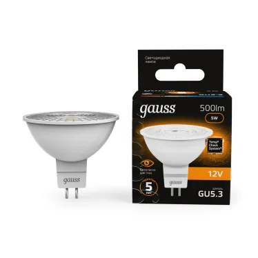 Лампа светодиодная LED 5 Вт 500 лм 3000К софит MR16 теплый GU5.3 AC/DC 12В низковольтная Black Gauss