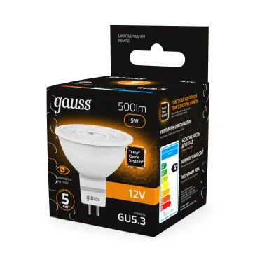 Лампа светодиодная LED 5 Вт 500 лм 3000К софит MR16 теплый GU5.3 AC/DC 12В низковольтная Black Gauss