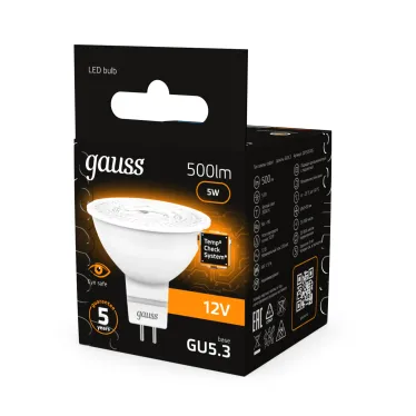 Лампа светодиодная LED 5 Вт 500 лм 3000К софит MR16 теплый GU5.3 AC/DC 12В низковольтная Black Gauss