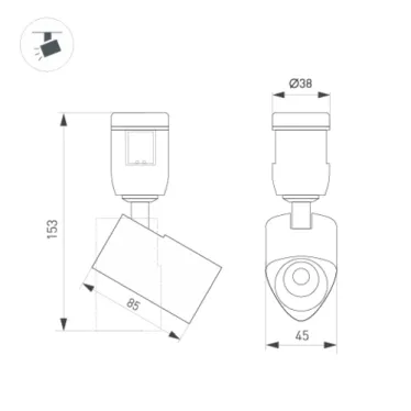 Светильник ART-APRIORI-SPOT-TURN-R45-8W Warm3000 (BK, 36 deg, 48V) (Arlight, IP20 Металл, 3 года)