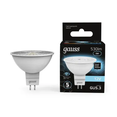 Лампа светодиодная LED 5 Вт 530 лм 4100К софит MR16 нейтральный GU5.3 AC/DC 12В низковольтная Black Gauss
