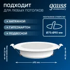 Светильник светодиодный ДВО 5.5 Вт 460 лм 4000К AC 220В IP20 круг D95х26мм монт d75мм Пластик Elementary Gauss