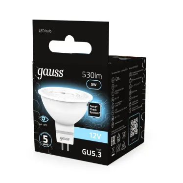 Лампа светодиодная LED 5 Вт 530 лм 4100К софит MR16 нейтральный GU5.3 AC/DC 12В низковольтная Black Gauss