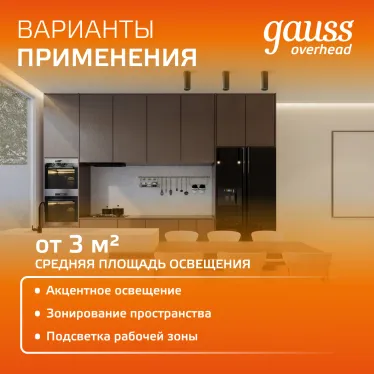 Светильник светодиодный ДБО 12 Вт 900 лм 3000К AC 220В Черный IP20 D100х100мм Алюминий Overhead Gauss