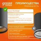 Светильник светодиодный ДБО 12 Вт 900 лм 3000К AC 220В Черный IP20 D100х100мм Алюминий Overhead Gauss