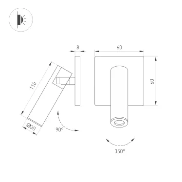 Светильник светодиодный SP-READER-NB-S60x60-3W Warm2700 (NI, 20 deg, 230V) (ARL, IP20 металл, 3 года)