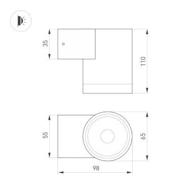 Светильник светодиодный LGD-RAY-WALL-R65-12W Day4000 (GR, 6 deg, 230V) (ARL, IP65 металл, 3 года)