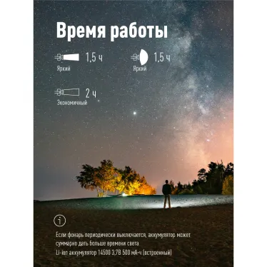 Фонарь налобный аккум/2Вт+2ВтSMD тепл широк свет/Li-ion14500 500mAh/ABSпл/USBtypeC