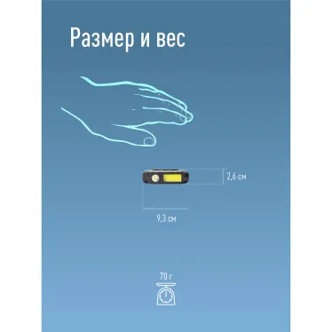 Фонарь налобный аккум/1ВтLED+3ВтCOBLED/Li-ion 18650 800mAh/ABS-пластик/USB-шнур