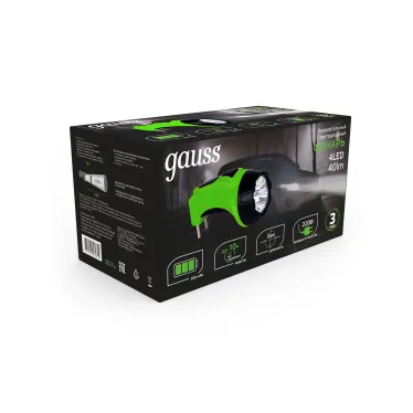 Фонарь светодиодный ручной 40 лм Черный IP33 аккумуляторный Lead acid 350мАч GFL Gauss
